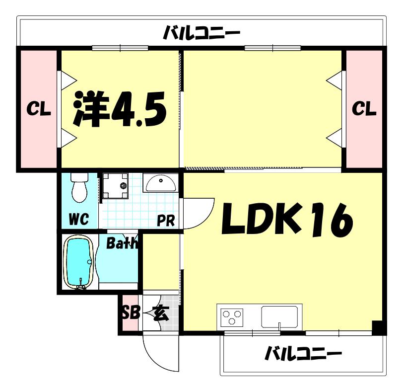 甲南サンシティ三宮(1LDK/11階)の間取り写真