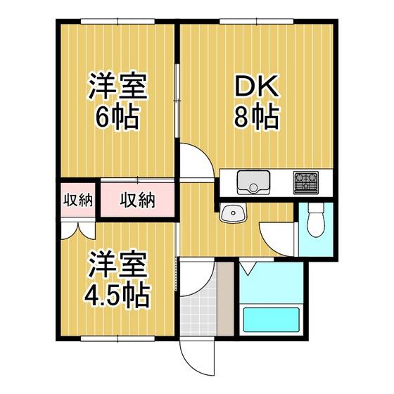 グランドール2(2DK/1階)の間取り写真