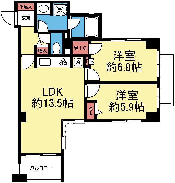CASSIA横濱ガーデン山(2LDK/2階)の間取り写真