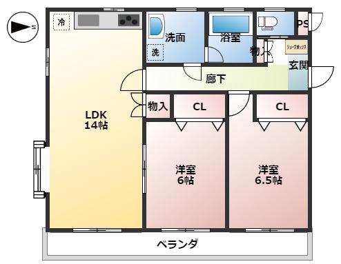 グレイス銀座(2LDK/2階)の間取り写真