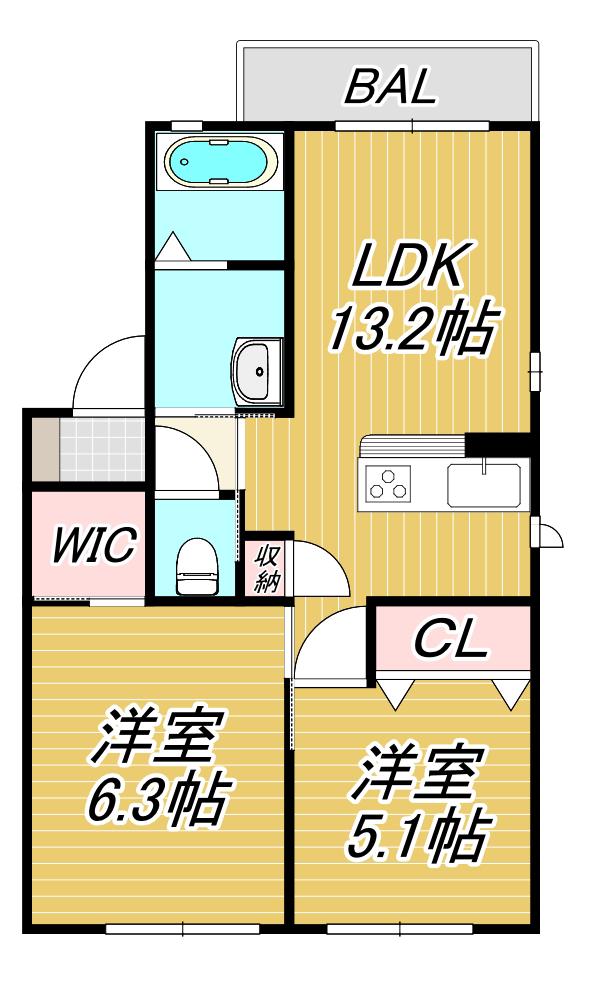 メゾン ド マシェリ(2LDK/2階)の間取り写真
