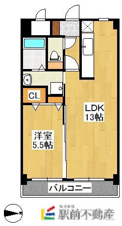 ベスタ大牟田(1LDK/8階)の間取り写真