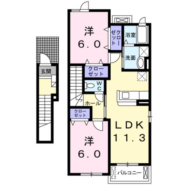 シイナハイツII(2LDK/2階)の間取り写真