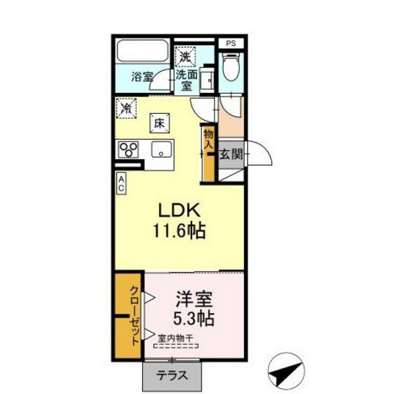TORISIA大慈寺町B(1LDK/1階)の間取り写真