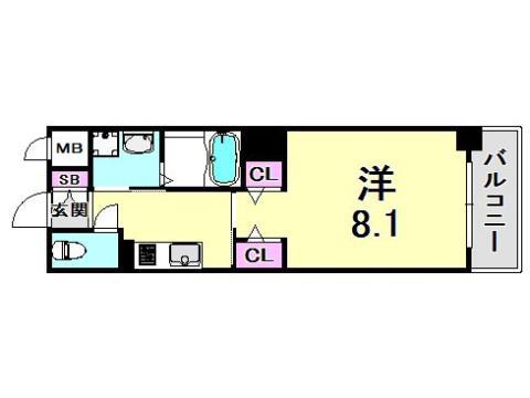 ジアコスモ神戸三宮(1K/4階)の間取り写真
