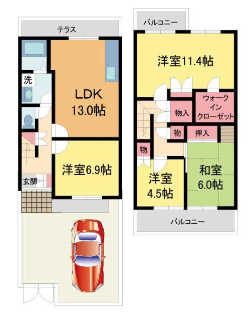 パティオ仁川(4LDK/1階)の間取り写真