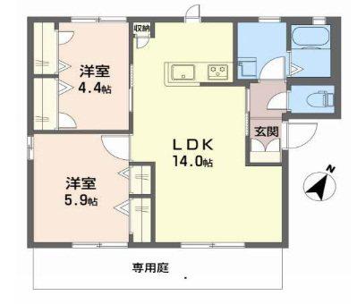 サンコート赤坂 B棟(2LDK/1階)の間取り写真
