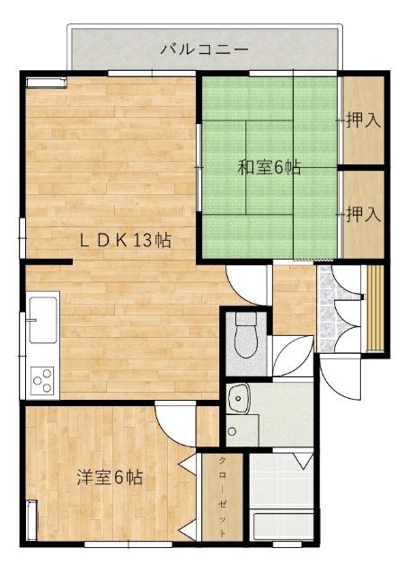 サニーハイツC棟(2LDK/2階)の間取り写真
