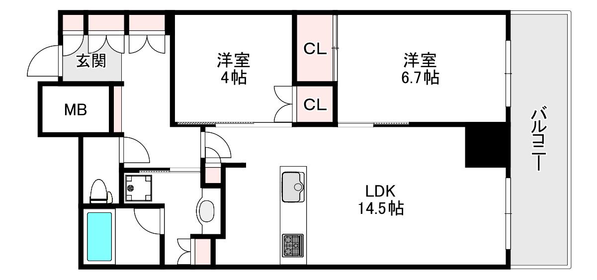 ジオタワー大阪十三(2LDK/12階)の間取り写真