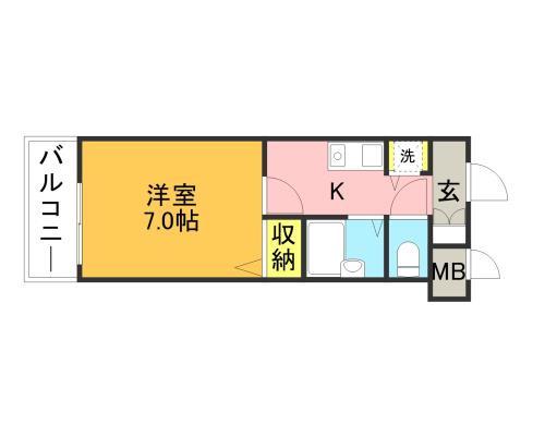 インヘリッツ田原(1K/4階)の間取り写真