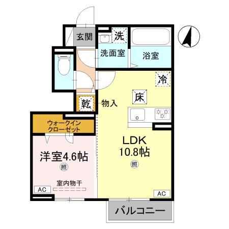 リアン平松 B棟(1LDK/1階)の間取り写真