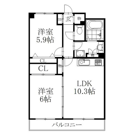 ロワールヒエダ(2LDK/7階)の間取り写真