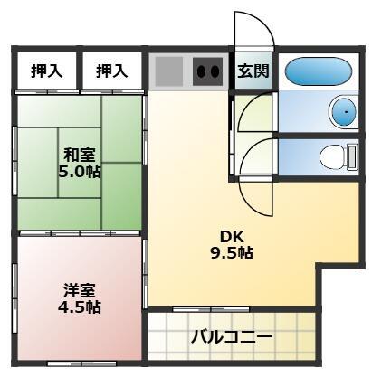 パールハイム細工町(2DK/4階)の間取り写真