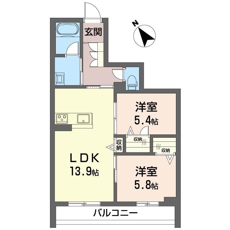 ディアコート T(2LDK/2階)の間取り写真