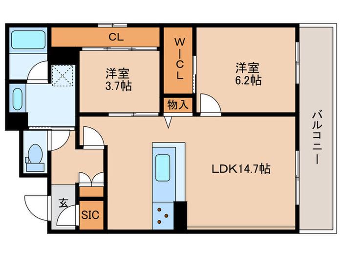シャーメゾングラン南福岡(2LDK/1階)の間取り写真