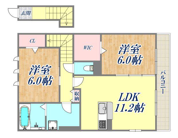 ヴェール夙川公園(2LDK/1階)の間取り写真