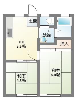 パナハイツ内野台II(2DK/1階)の間取り写真