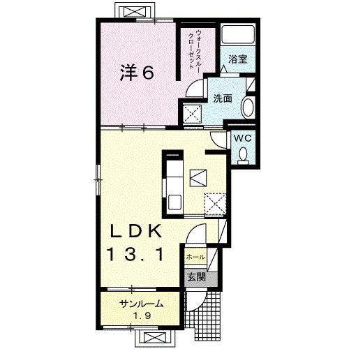 プレジール1号館(1LDK/1階)の間取り写真