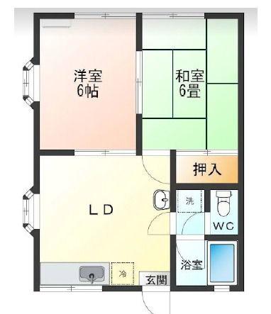 ルームス駒羽根 A棟(2DK/2階)の間取り写真