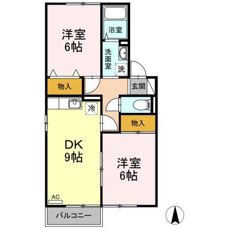 ロイヤルビレッジYSIII(2DK/2階)の間取り写真