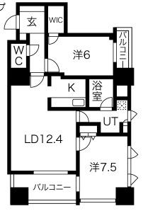 アルグラッドザ・タワー心斎橋(2LDK/25階)の間取り写真
