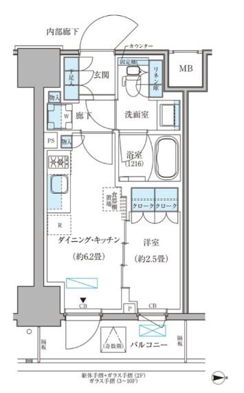 パークアクシス住吉ガーデンスクエア(1DK/2階)の間取り写真