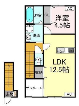 マートル(1LDK/2階)の間取り写真