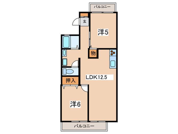 コートヴィレッジ三ツ沢C棟(2LDK/2階)の間取り写真