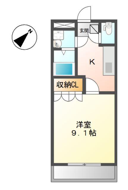 コーポユタカ(1K/2階)の間取り写真
