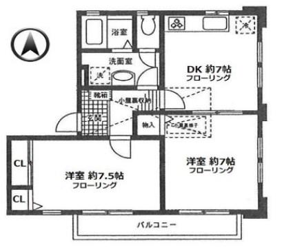 プラザ・ワンC棟(2DK/2階)の間取り写真