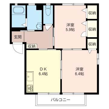 アベニューI(2DK/1階)の間取り写真