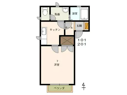 ヴィラ・オーク(1K/2階)の間取り写真