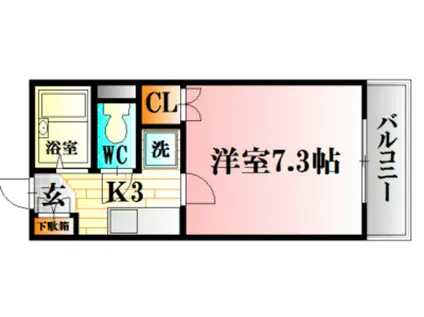 レジデンス増田III(1K/1階)の間取り写真