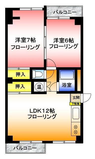 カートビル(2LDK/4階)の間取り写真