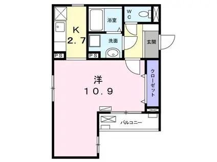 ル ヴェールF(1K/2階)の間取り写真