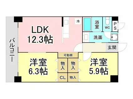 エクセレント本城(2LDK/3階)の間取り写真