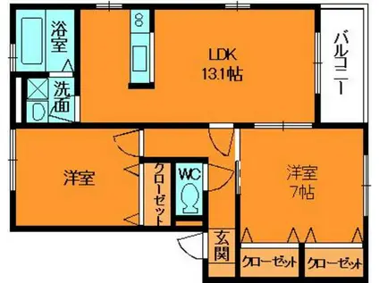 フローレンスⅠ(2LDK/2階)の間取り写真