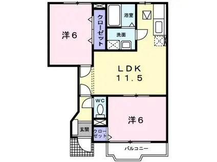 プロムナードΒ(2LDK/1階)の間取り写真
