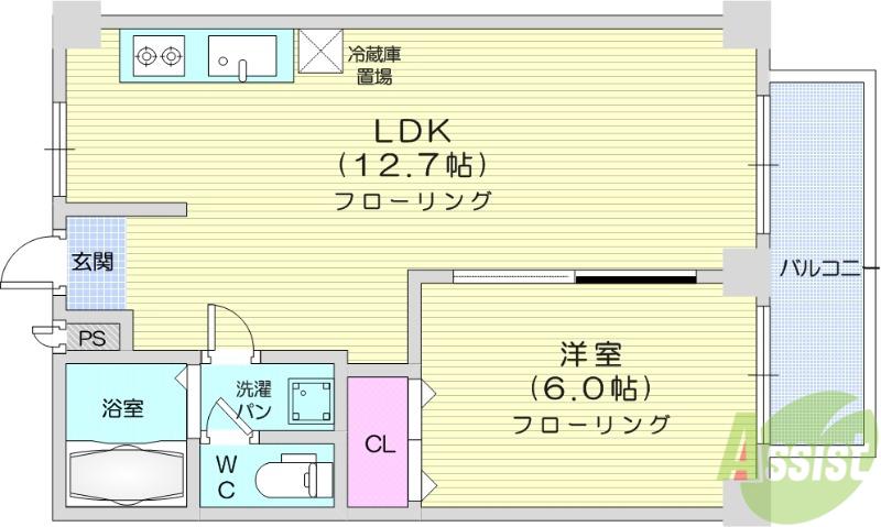シティハイツ千葉(1LDK/2階)の間取り写真