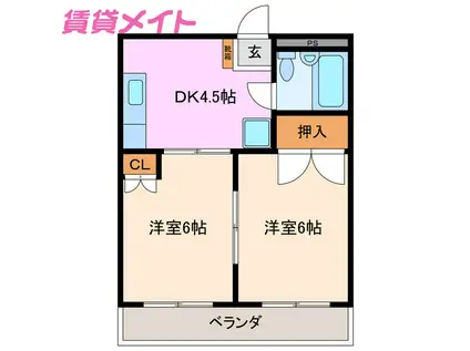 アーバンライフ柘植(2DK/2階)の間取り写真