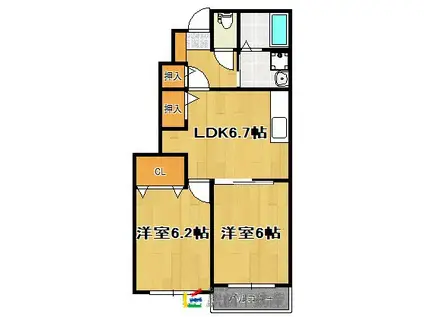 ヌーベル・ヴィラ(2DK/1階)の間取り写真