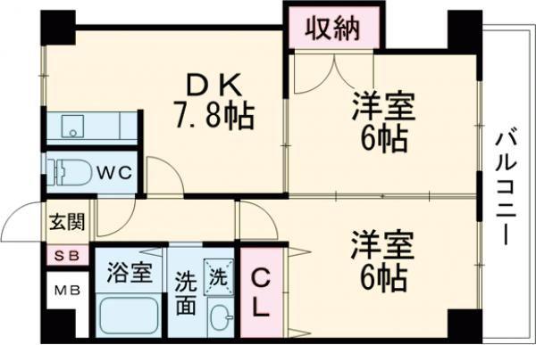 シャトレアンジェIII(2DK/2階)の間取り写真