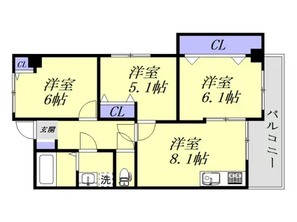 熊野第1コーポ(3DK/4階)の間取り写真