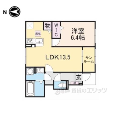 ＪＲ桜井線 帯解駅 徒歩19分 2階建 築2年(1LDK/1階)の間取り写真