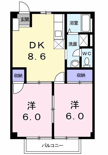 カレントハウスIIB(2DK/1階)の間取り写真