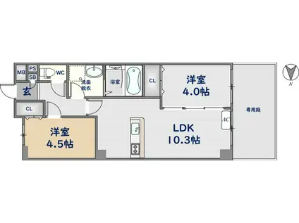 アベニュー瓢箪山(2LDK/1階)の間取り写真