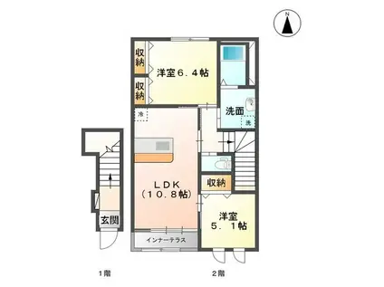 ルクラージュキセキ(2LDK/2階)の間取り写真