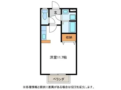 トスカーナ I(ワンルーム/2階)の間取り写真