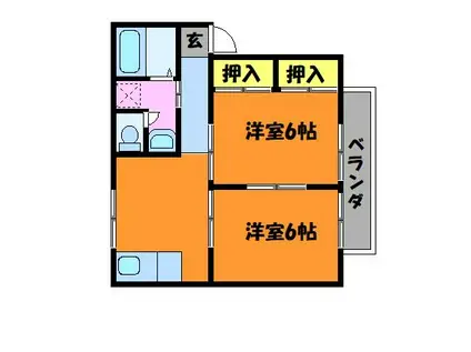 シャンポール八王寺A棟(2DK/1階)の間取り写真