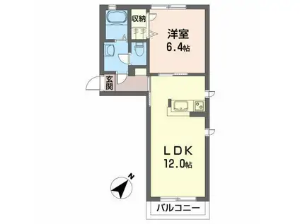 シャーメゾンイシファインD(1LDK/1階)の間取り写真
